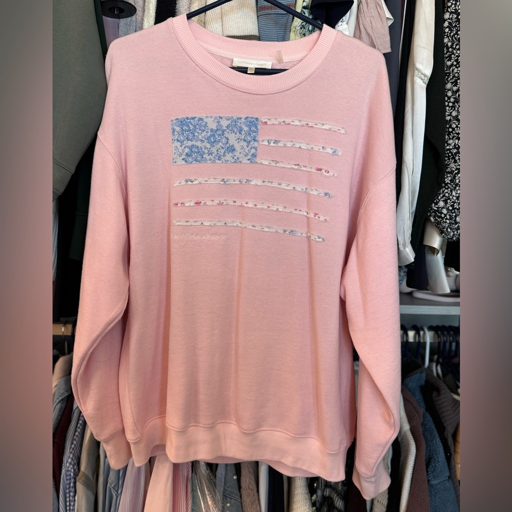 EUC LoveShackFancy Sweatshirt with Blue and Pink Floral Flag